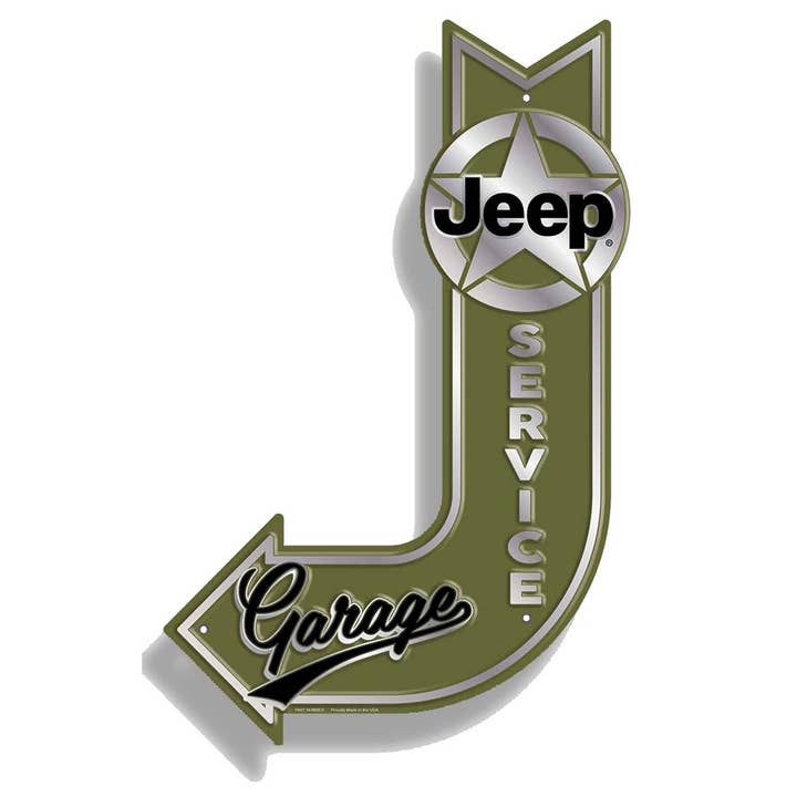 Metallskylt - Jeep Service Garage J-Arrow för wholesale av Detroit Shirt Co.