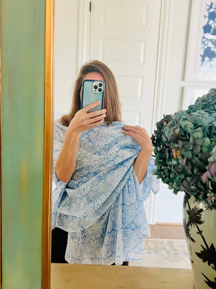 Christina Dickson Home - Wholesale Swim Cover Up - Women's - Gathered Garden Pareo in Blue Hydrangea1