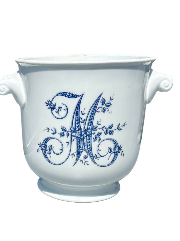 Monogram Chinoiserie Tall Scroll Cachepot for wholesale by The French Bee & Co