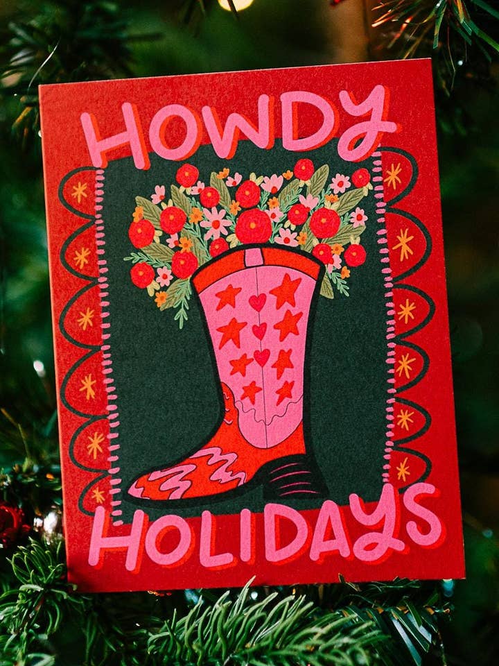 Howdy Holidays Cowboy Boot Card for wholesale by Bouquet of Joy