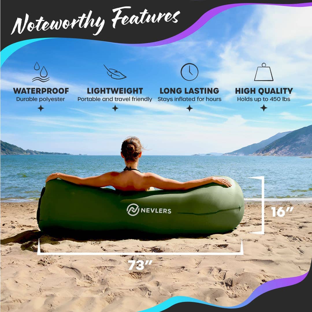 Nevlers - Wholesale Inflatables - Nevlers Military Green Inflatable Lounger with Travel Bag and Pockets1
