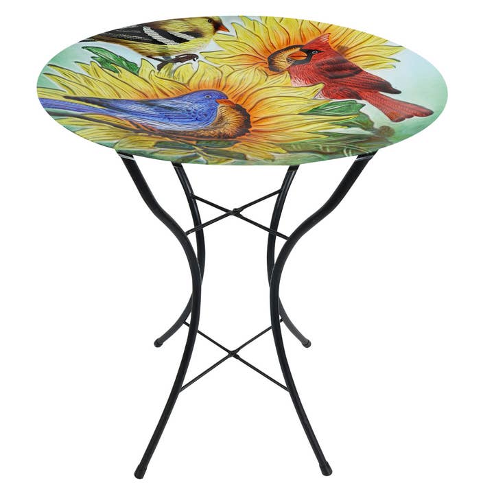 Birds in the Garden Glass Birdbath for wholesale by Briarwood Lane