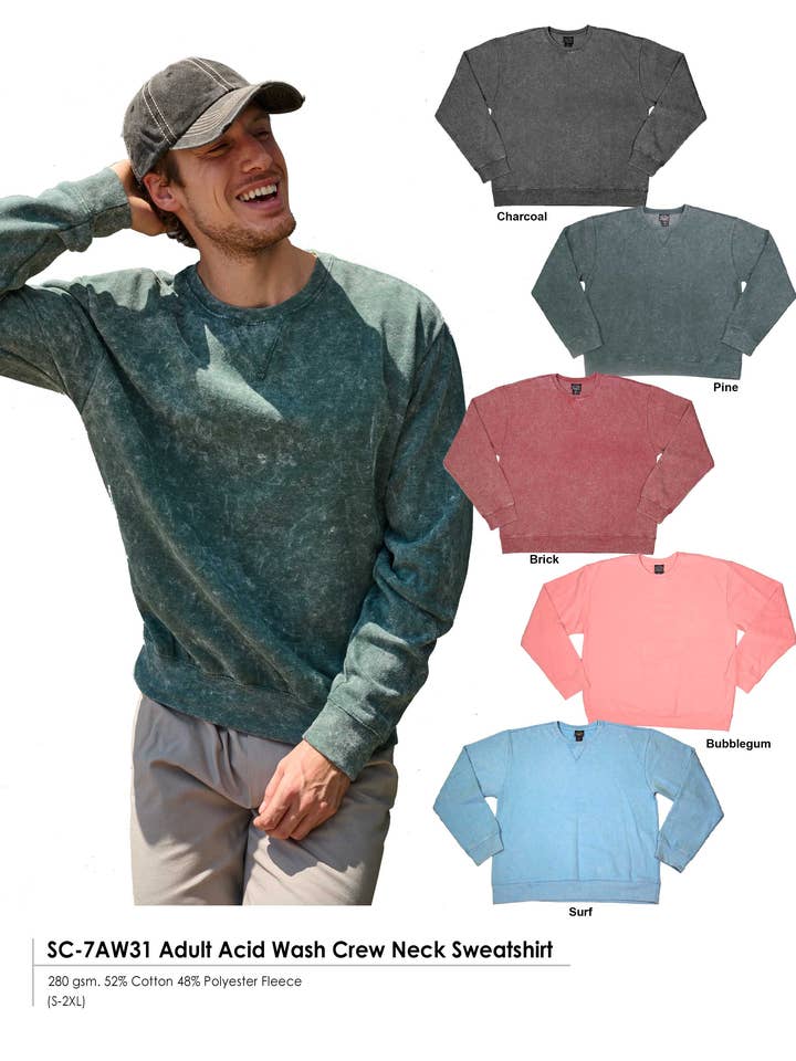 SWEAT-SHIRT À COL ROND DÉLAVÉ À L'ACIDE EC-7AW31 POUR ADULTE pour la vente par Salt Creek
