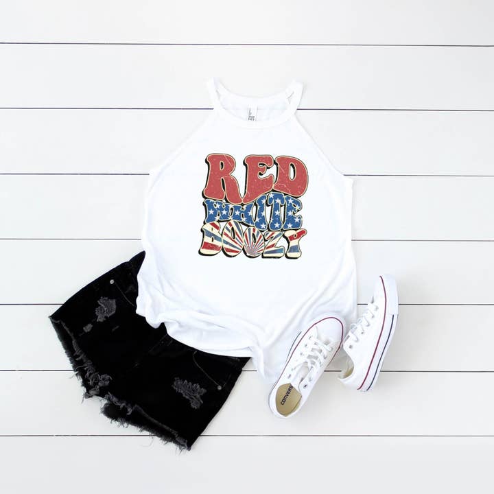 Rød hvid Boozy District Rocker Tank for engroshandel hos Dockery Corporation