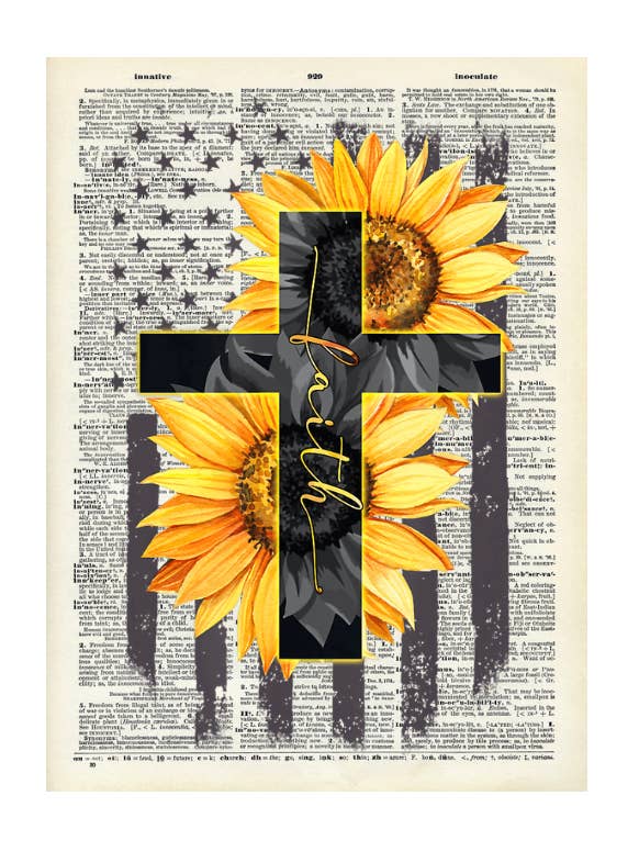 Faith, cross, sunflower, Vintage Dictionary Print for wholesale by Crazilyhumbledesigns