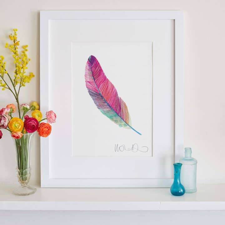 Regenbogen-Feder-Print, Naturkunst für den Großhandel von I Drew This