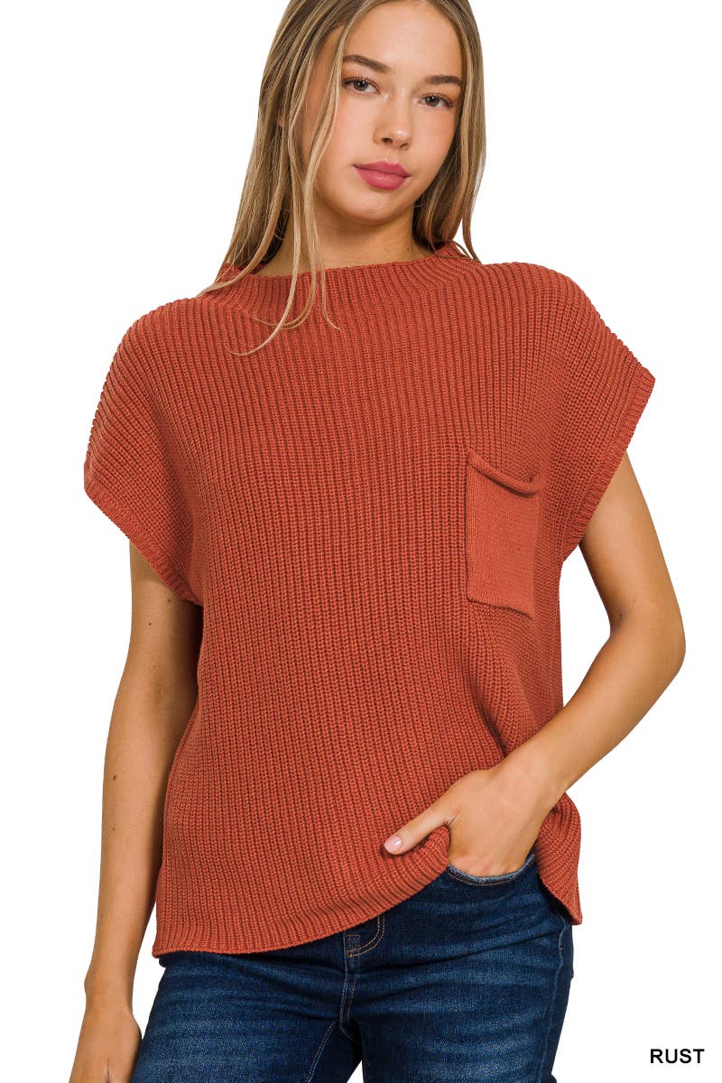 42POPS - Wholesale Knit Sweater - Women's -  Mock Neck Short Sleeve Sweater5