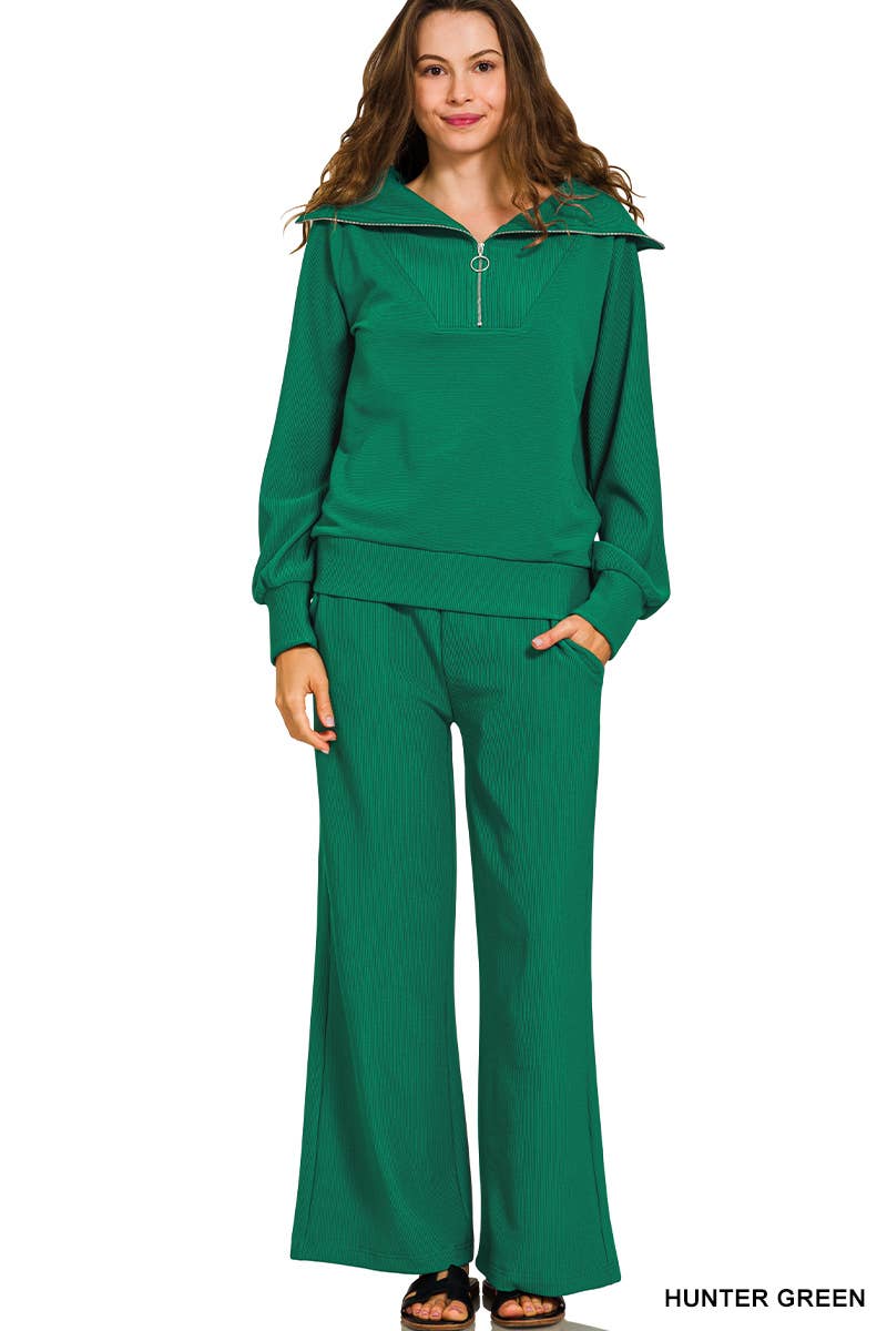 Vanilla Monkey - Wholesale Top & Pant Set (NOT Loungewear) - Women's - Ribbed High Neck Half Zip Pullover And Pants Set7