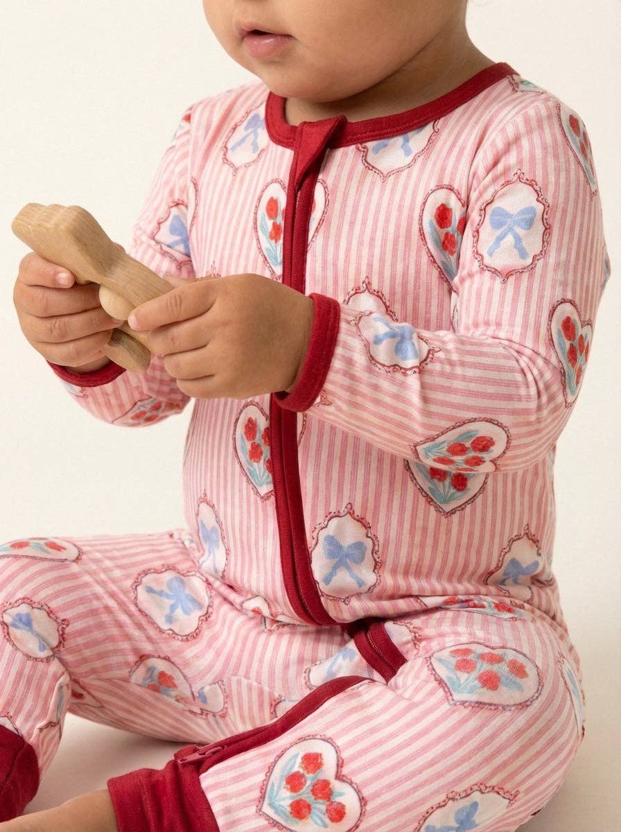 Annie Bean & Co - Wholesale Sleepsuit - Baby - Rose & Bow | Bamboo Zip Romper1