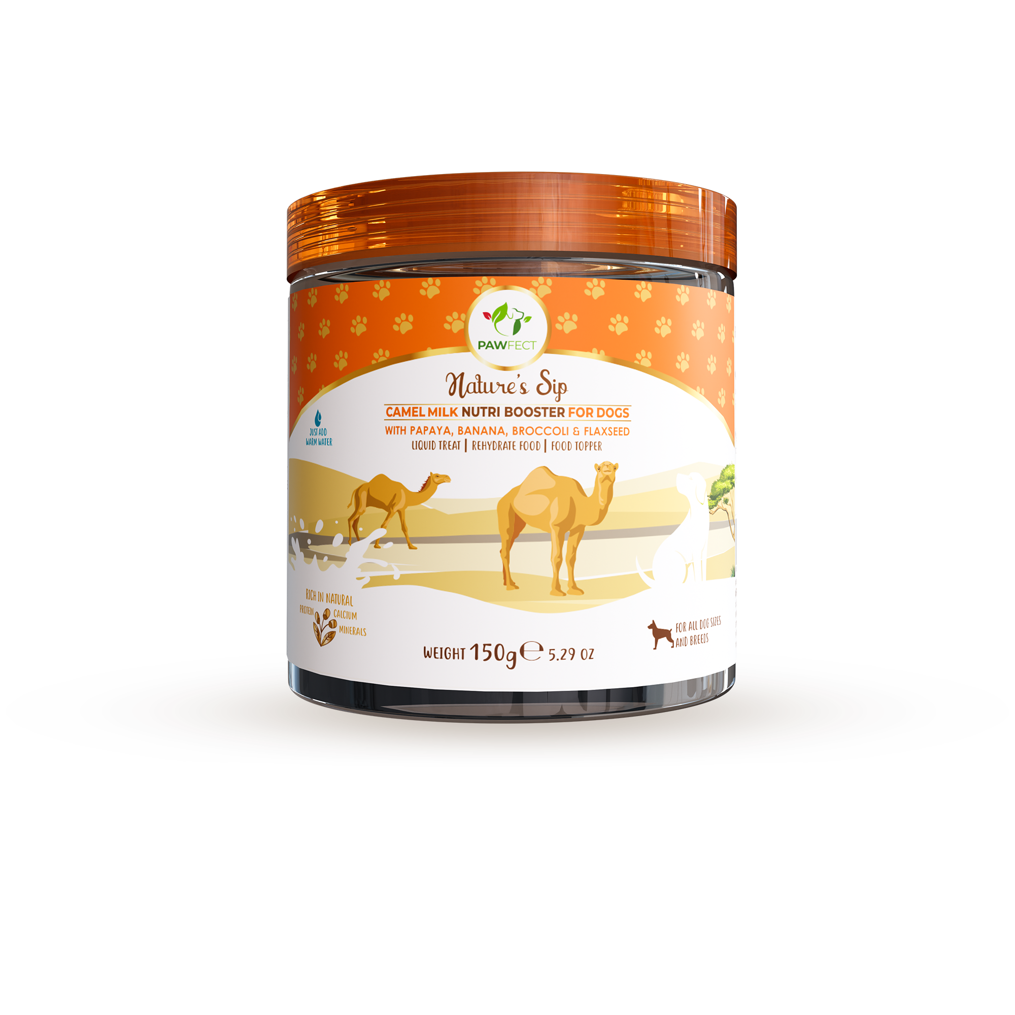 Pawfect Foods – wholesale Pet supplement – Dog – Pawfect Nature's Sip Camel Milk Powder with Papaya, Banana, Broccoli & Flaxseeds| Easily Digestible| Pre & Probiotics| Healthy Topper| Low Glycemic| Hydration Support0
