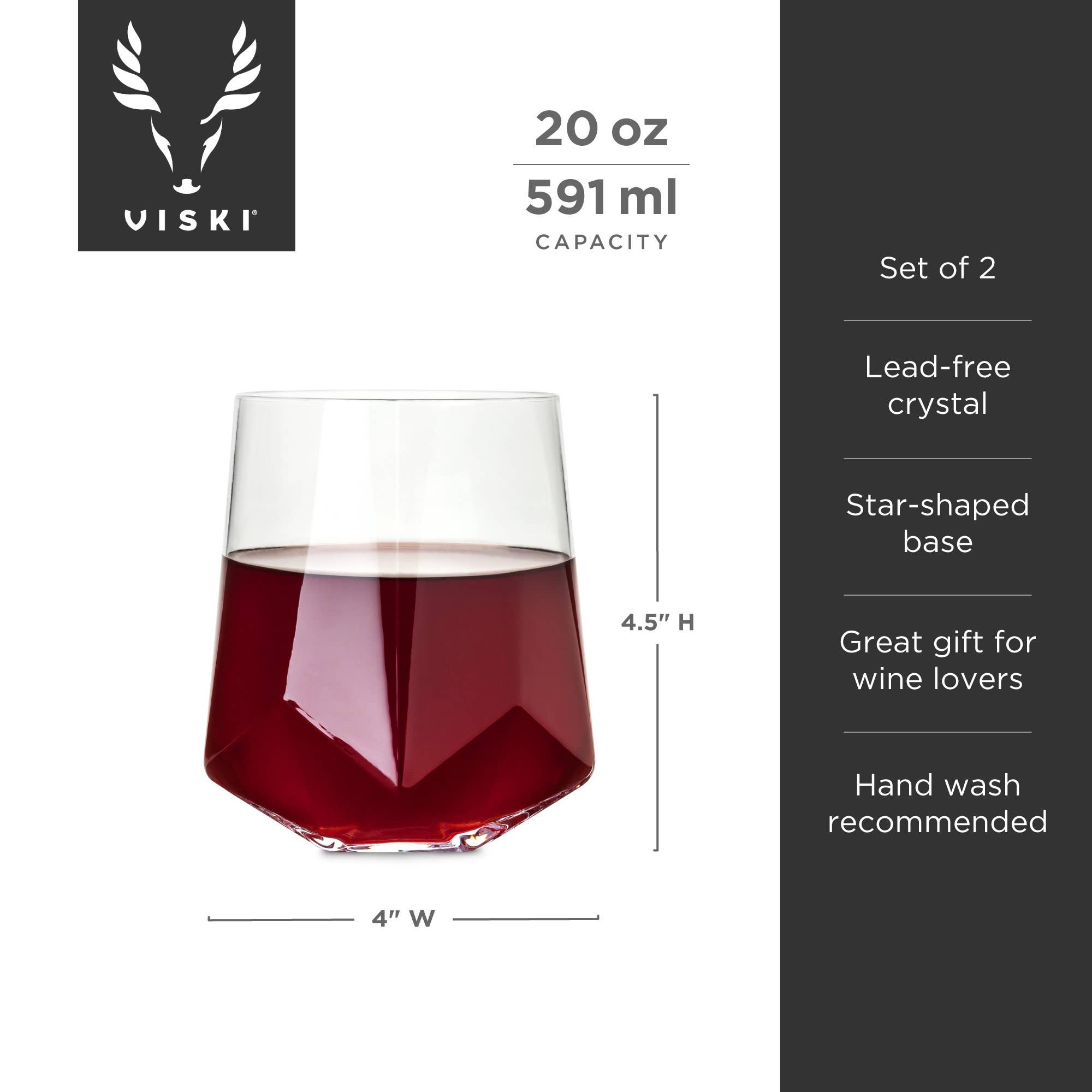Viski - Wholesale Wine Glass - Seneca™ Faceted Crystal Wine Glasses Set of 26