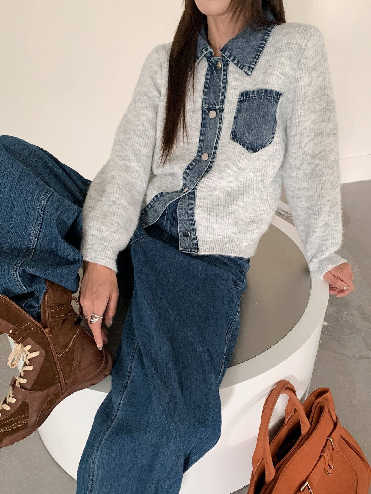 Little Light - Wholesale Jacket - Women's - Denim Layered Pocket Knit Jacket14