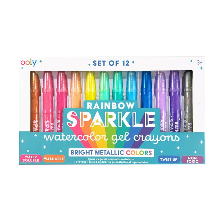 Rainbow Sparkle: Watercolor Gel Crayons (Set of 12) for wholesale by OOLY