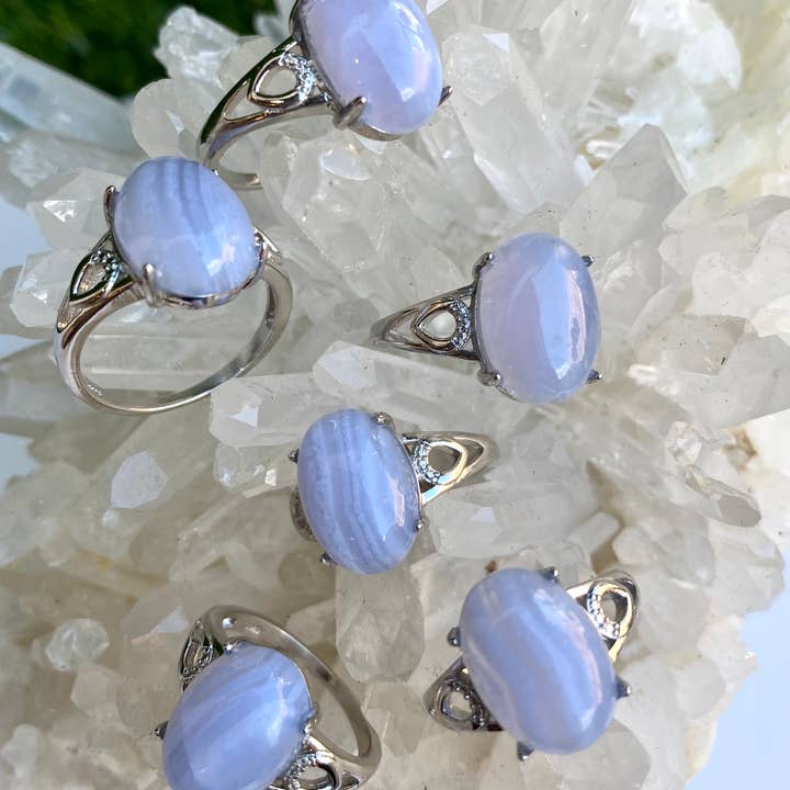 KayleeNYC – wholesale Single stone/solitaire ring – Natural Blue Lace White Bronze rings