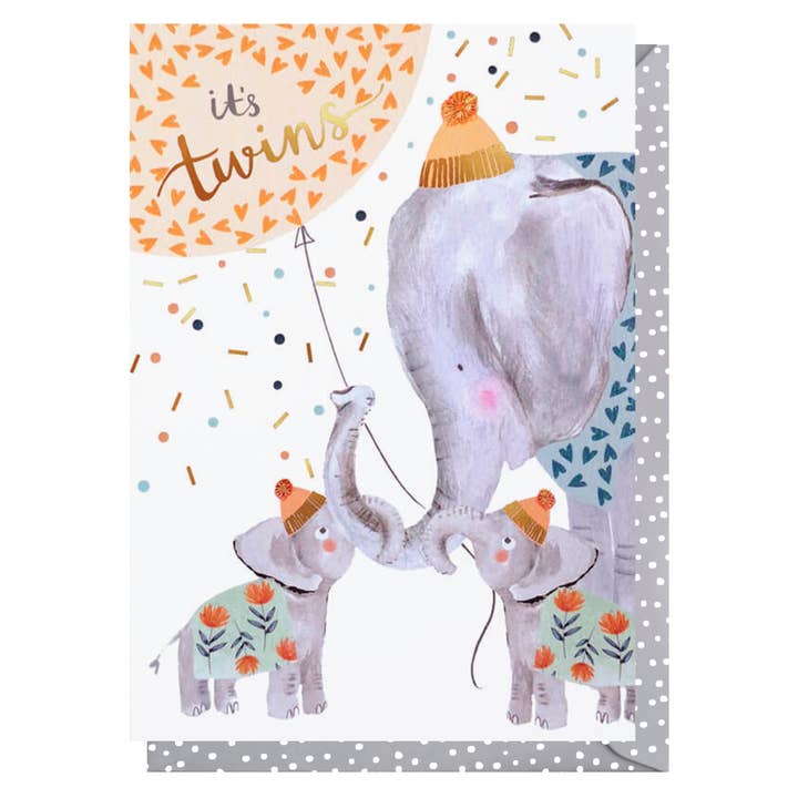 Carte Éléphant Jumeaux | Carte Nouveau-né | Cartes Animaux pour la vente par Louise Tiler