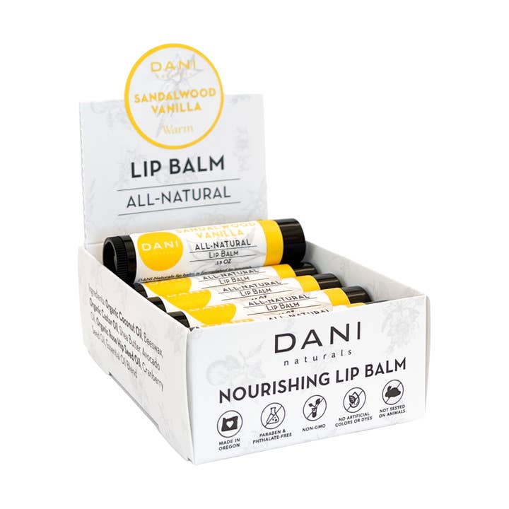 Sandalwood Vanilla Lip Balm for wholesale by DANI Naturals