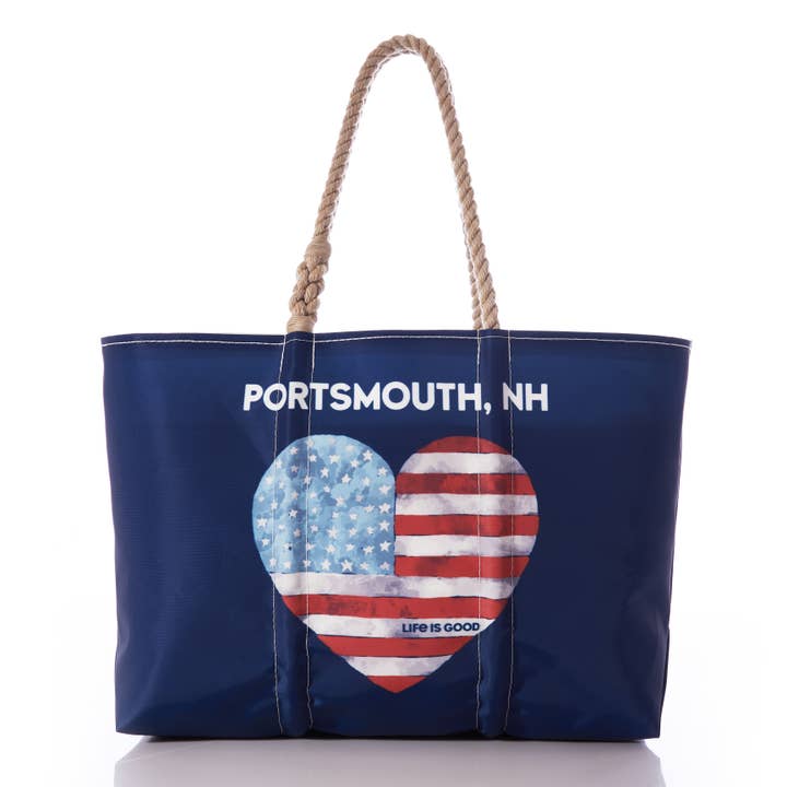 Sacola grande com bandeira de destino personalizada Heart Life is Good por atacado de Sea Bags