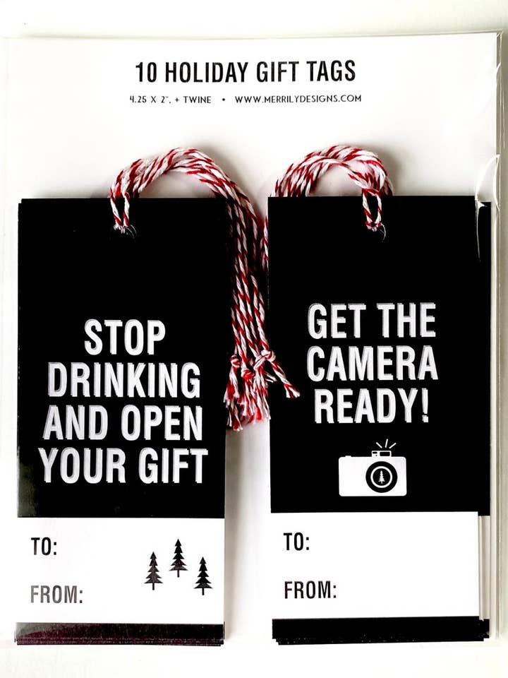 Stop Drinking And Open Your Gift - Gift Tag for wholesale by Merrily Designs