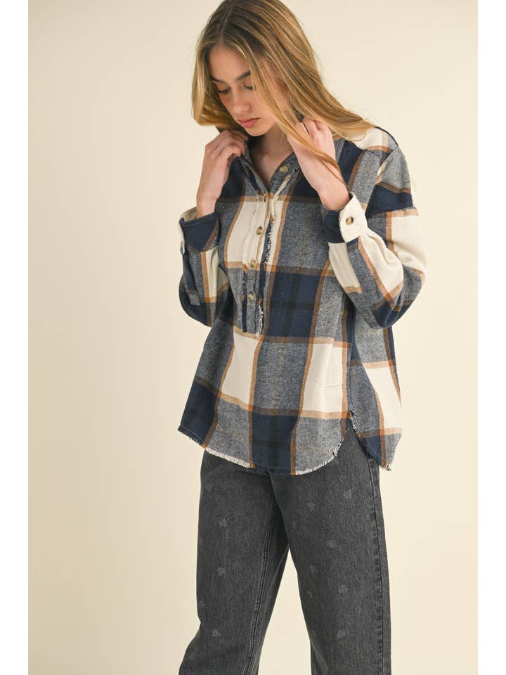 MIOU MUSE – wholesale Buttoned-down shirt – Women's – T3847 PLAID PATTERN PULLOVER TOP WITH POCKET1