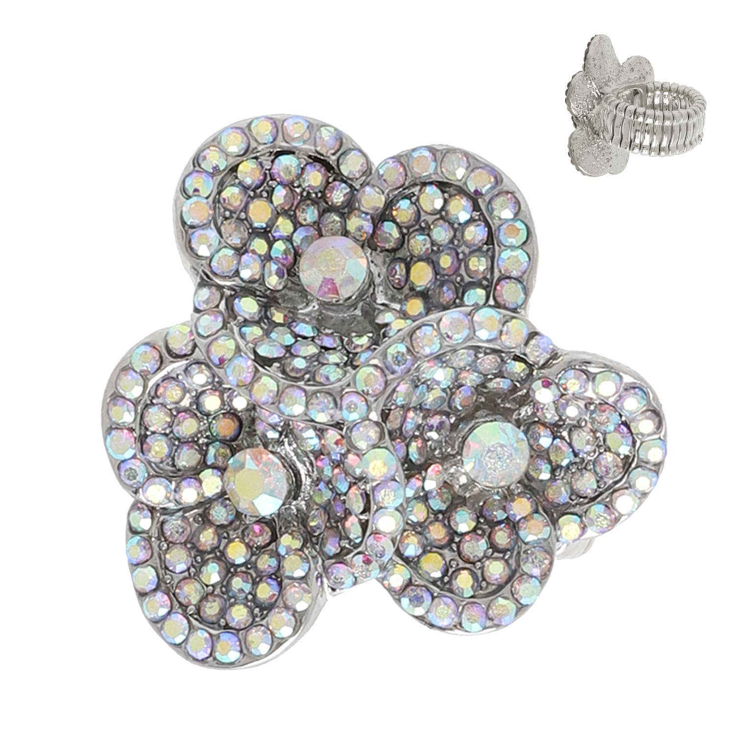 SP Sophia Collection - Wholesale Cocktail/Statement Ring - Crystal Rhinestone Floral Bouquet Stretch Ring5