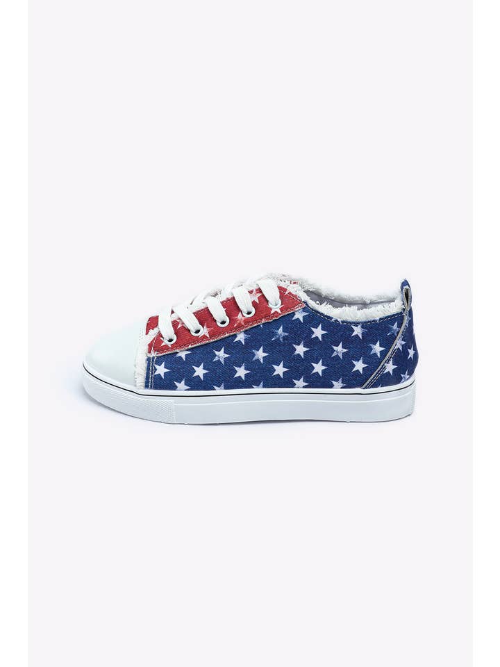 Multicolor American Flag Stars Printed Frayed Detail Lace-up Shoes for wholesale on Faire