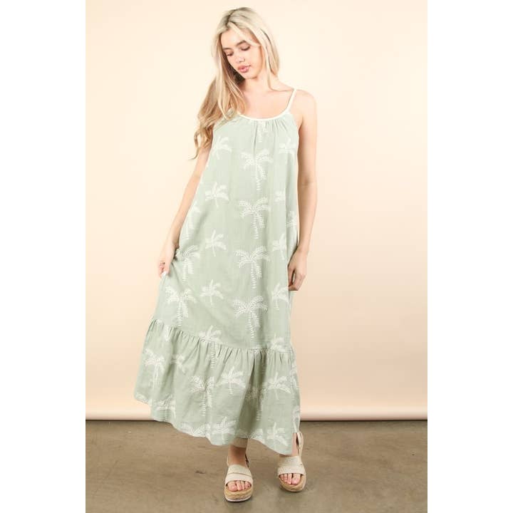 Robe Midi Bohème d'Été Brodée de Palmiers pour la vente par IVE