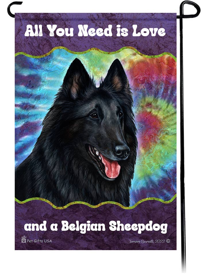 Bandera de jardín de Woofstock estilo perro pastor belga para venta al por mayor de Pet Gifts USA, LLC