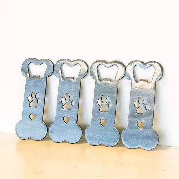 Paw Print Dog Bone Metal Bottle Opener Magnetic or Keychain for wholesale by Good Vibes Metal
