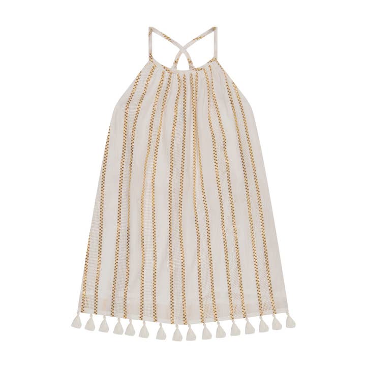 Mini Chantal Girl's Sundress Gold Lurex Stripe for wholesale by Mer St. Barth
