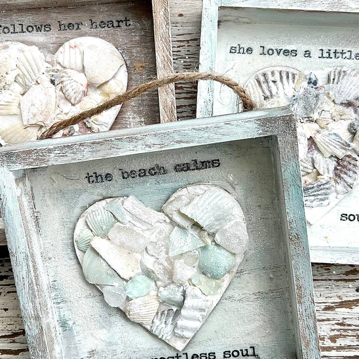 UnfiniSHEd - Wholesale Sign - Sea Shell Mosaic Heart Sign, Choose Saying,5