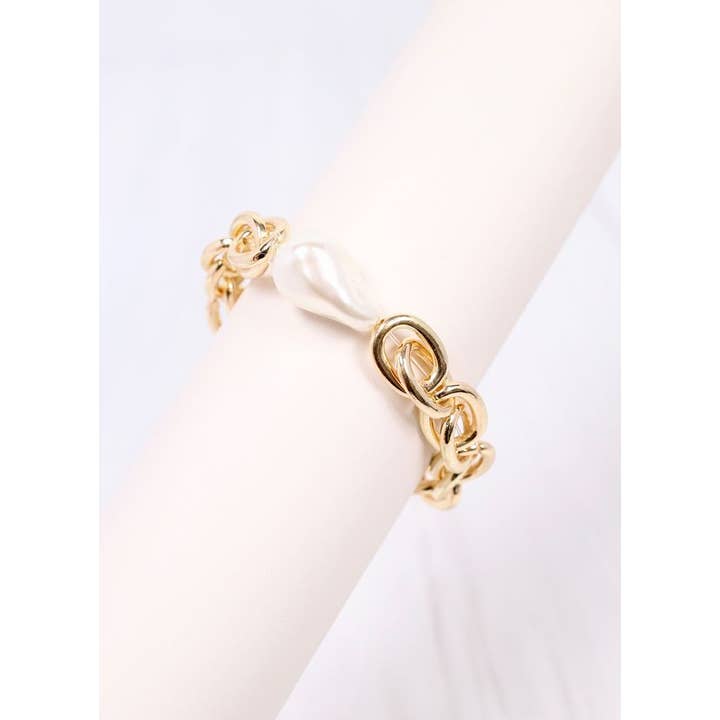 Caroline Hill - Wholesale Beaded Bracelet - Harrie Link Bracelet with Pearl GOLD