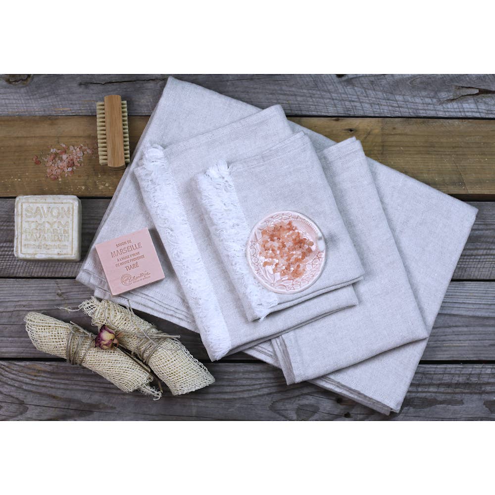 LinenCasa - Wholesale Hand Towel - Linen Guest Towel – Stonewashed –Light Natural w Frayed Edge8
