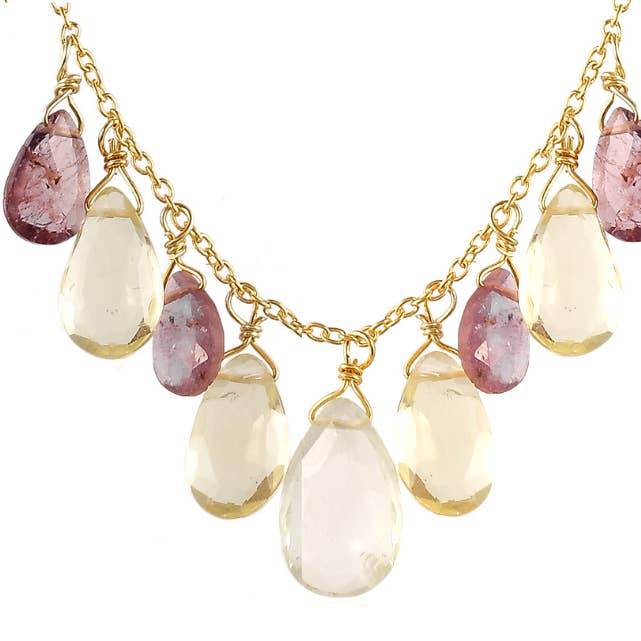 Manon Tourmaline & Lemon Quartz Necklace for wholesale by POMEGRANATE