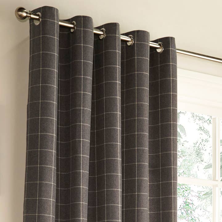 Ellis Windowpane Check Eyelet Curtains Grey for wholesale on Faire1