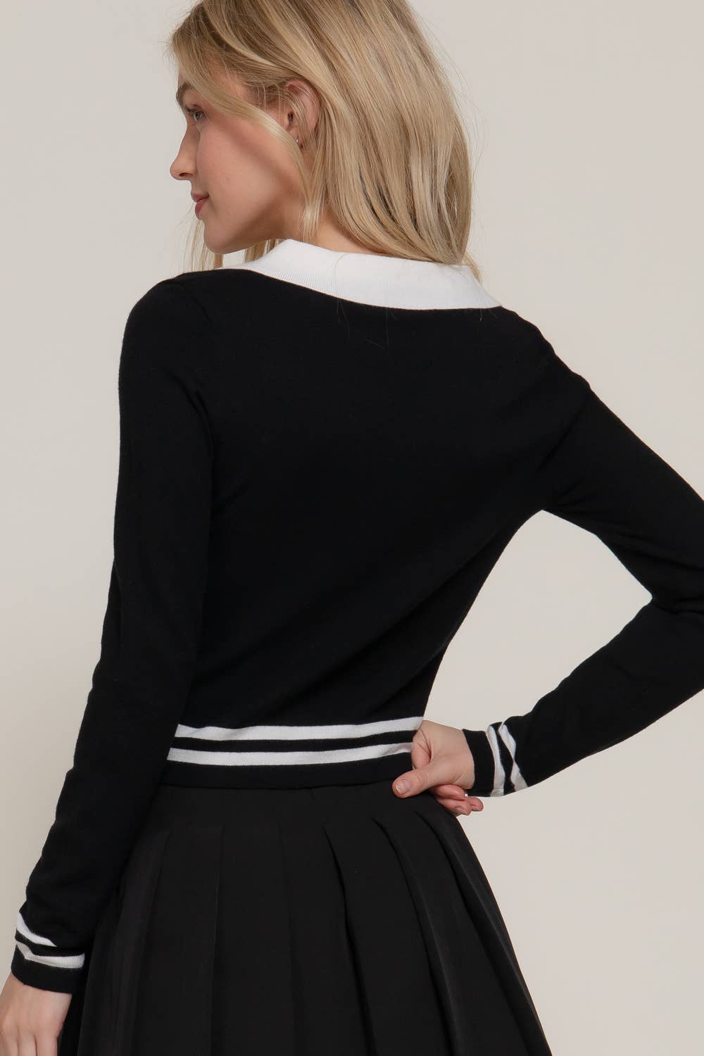 Active Basic | Active USA - Wholesale Knit Sweater - Women's - Long Sleeve Stripe Polo Sweater17