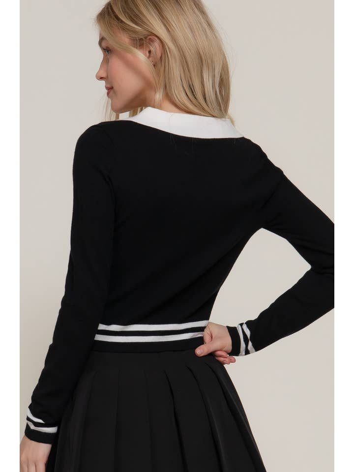 Active Basic | Active USA - Wholesale Knit Sweater - Women's - Long Sleeve Stripe Polo Sweater17