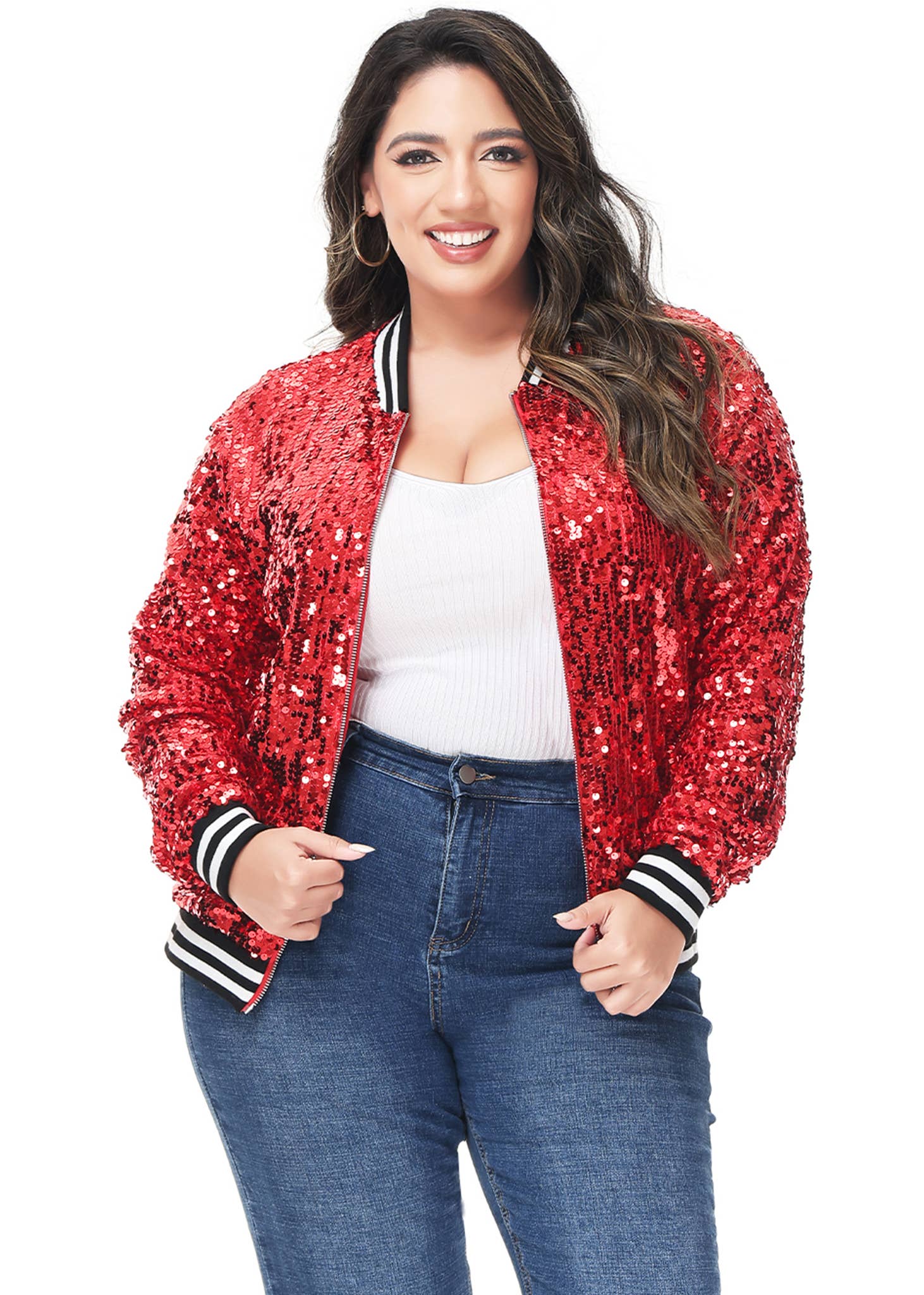 Anna Kaci Wholesale - Wholesale Bomber Jacket - Women's - Plus Size Sequin Bomber Jacket67