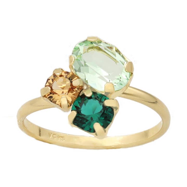 Alexandra adjustable crystal ring in gold-plated silver for wholesale by Victoria Cruz