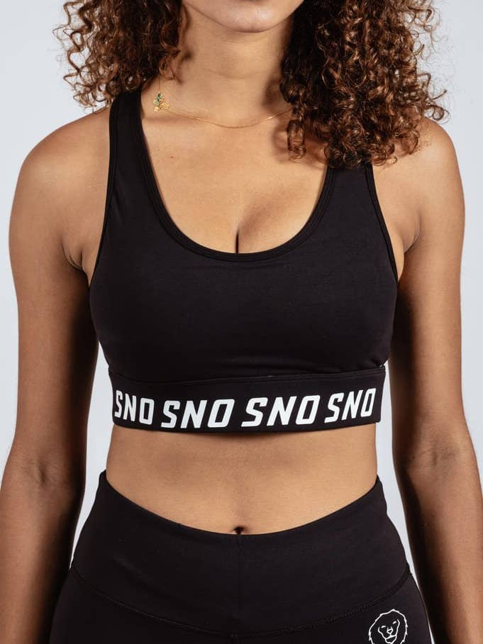Black SNO Scoop Neck Sports Bra for wholesale on Faire1