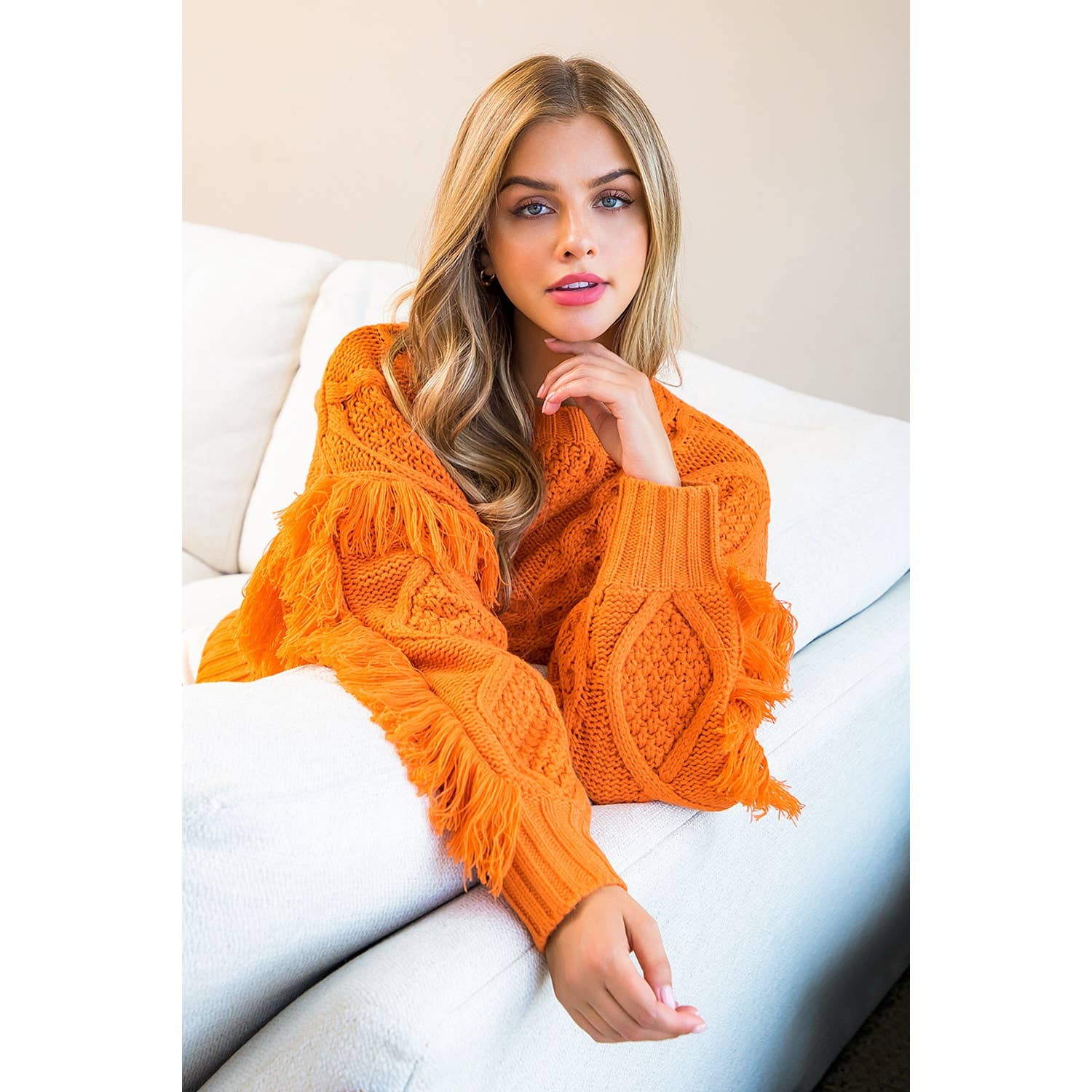 THML - Wholesale Knit Sweater - Women's - Knit Fringe Sleeve Sweater5