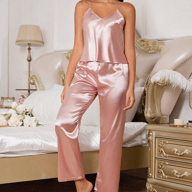 UZ Wholesale Store - Vente Haut et bas de pyjama – femme - Ensemble de pyjama à camisole et pantalon long en satin1