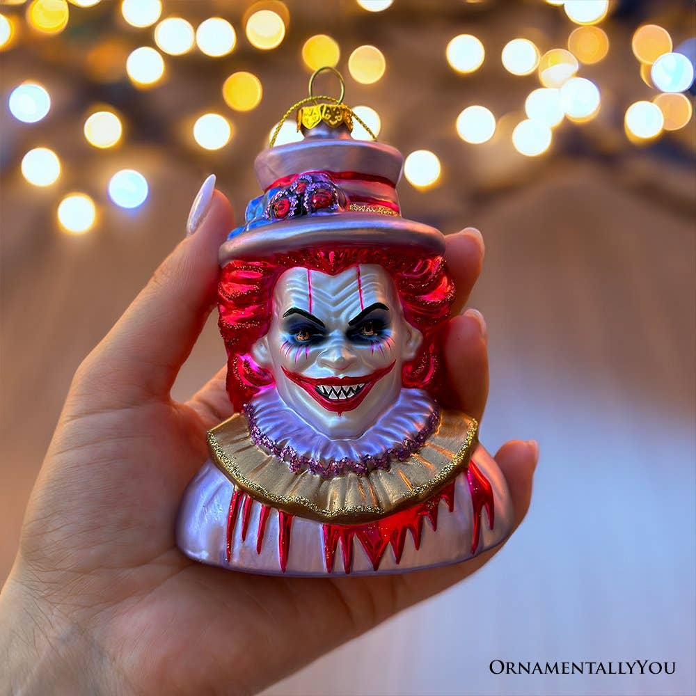 OrnamentallyYou - Wholesale Ornament - Horror Clown Head Glass Ornament, Halloween Tree Decor 3