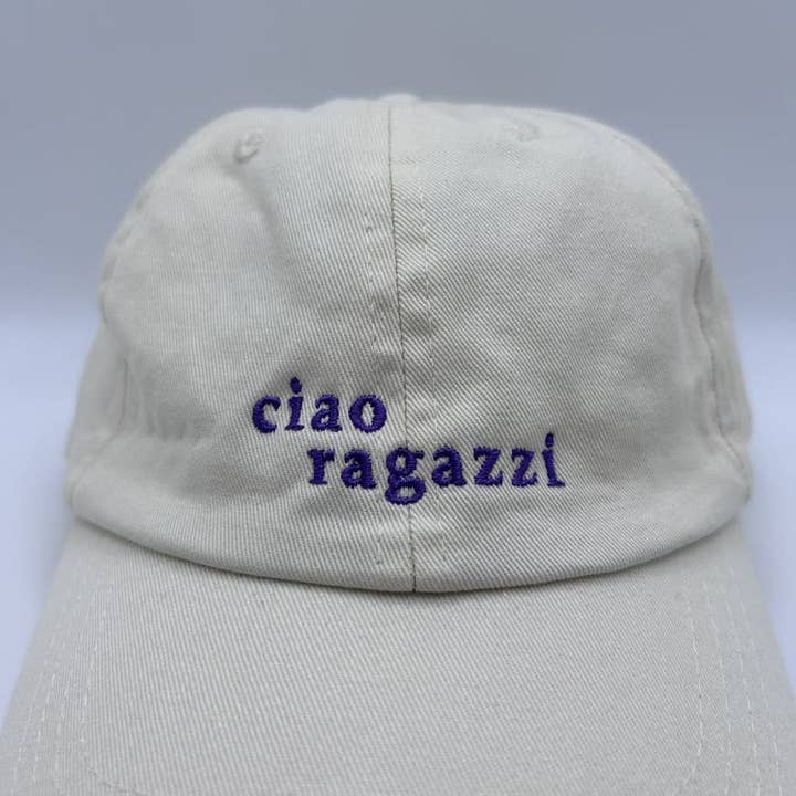 arrel - responsible apparel - Wholesale Baseball Cap - Unisex - ciao ragazzi Dad Cap - beige & lavender1