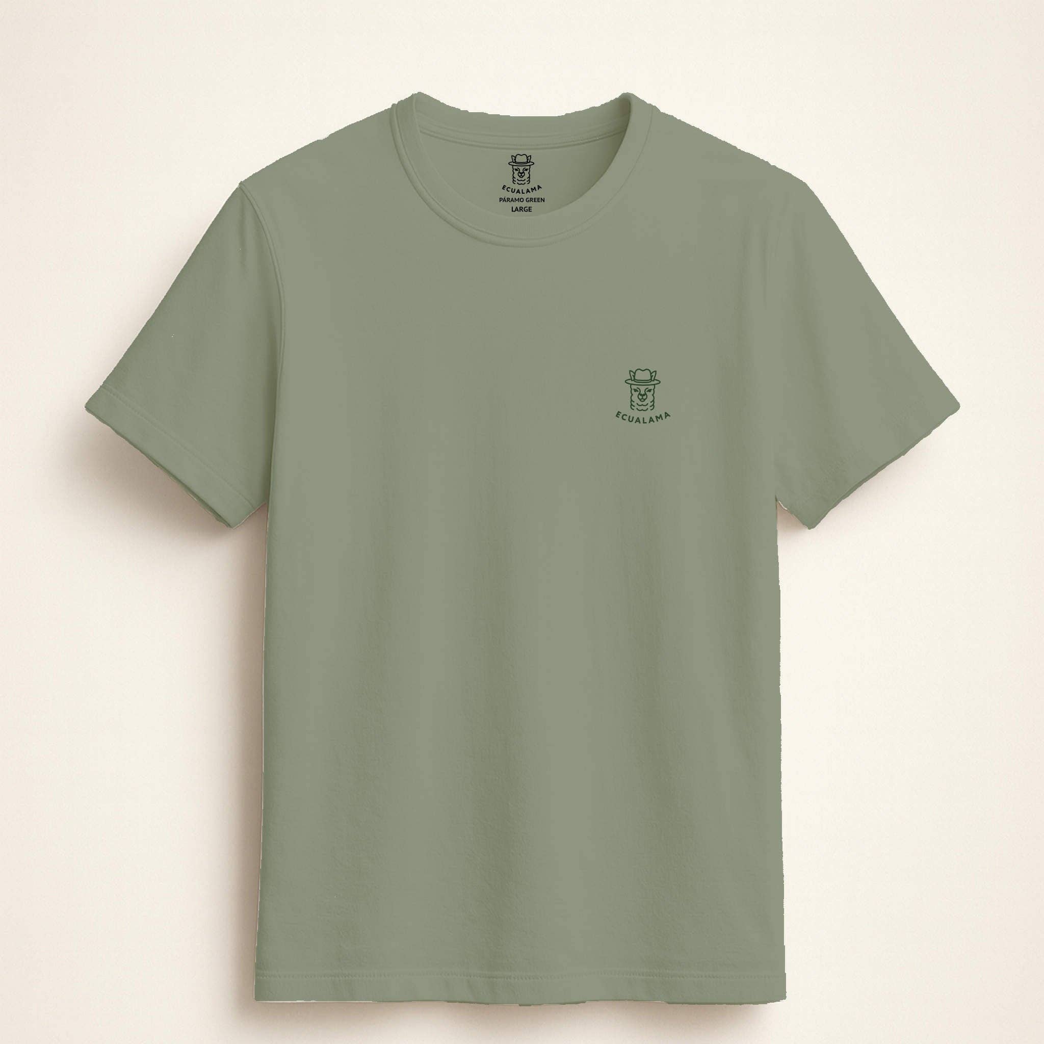 ECUALAMA - Venta al por mayor Camiseta - Unisex - Camiseta Unisex Premium 100% Algodón Orgánico - Mezcla de Algodón Suave, Comercio Justo - PARAMO VERDE (logo verde salvia)0