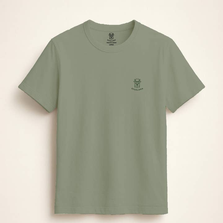 ECUALAMA - Venta al por mayor Camiseta - Unisex - Camiseta Unisex Premium 100% Algodón Orgánico - Mezcla de Algodón Suave, Comercio Justo - PARAMO VERDE (logo verde salvia)