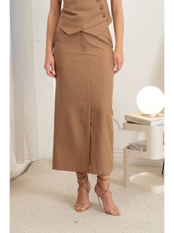 The Workshop Studio - Wholesale Skirt - Women's - SPLIT HEM STRAIGHT MIDI SKIRT