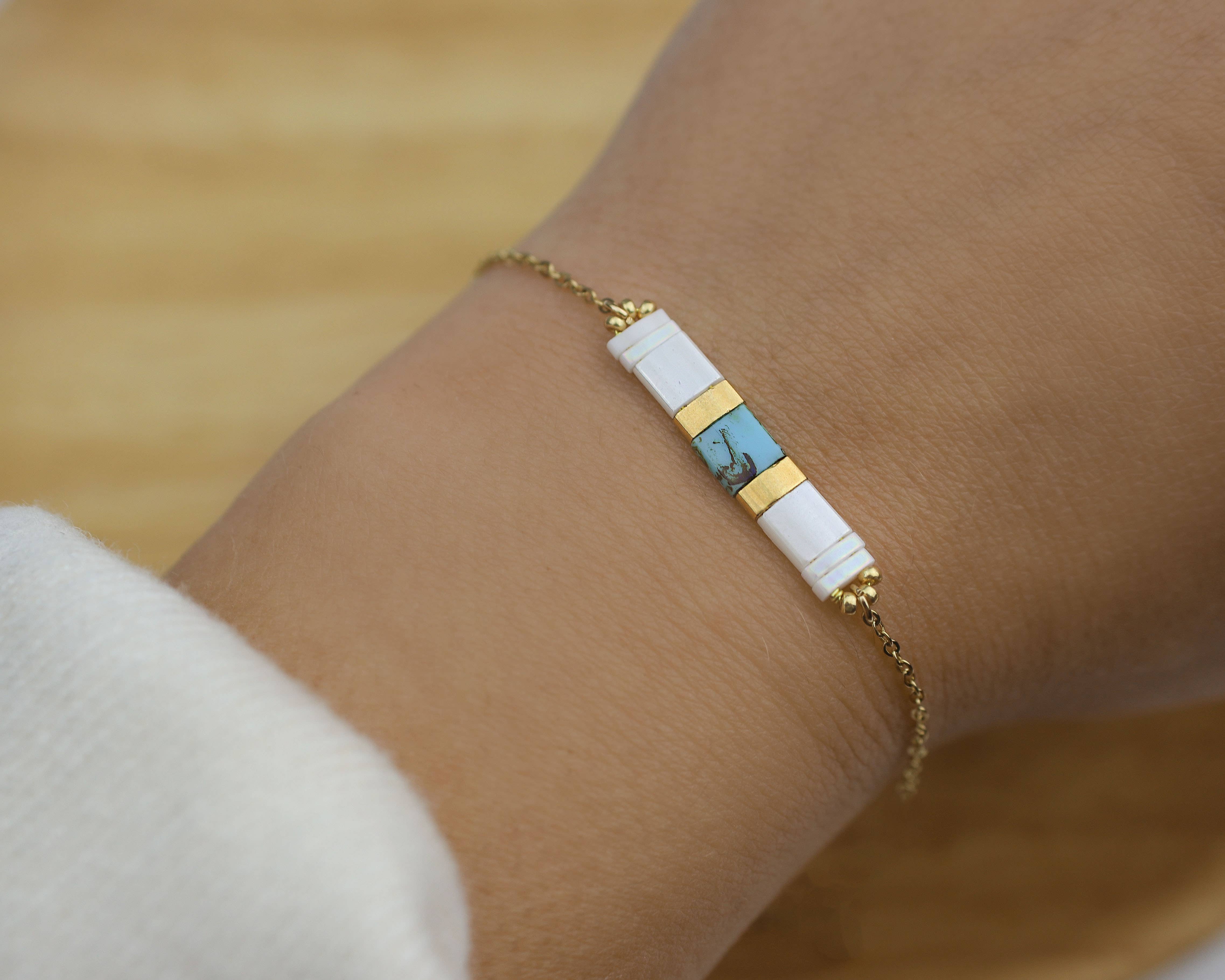 Minalis - Vendita all'ingrosso Bracciale con perline - Bracciale colorato con perline Miyuki giapponesi in acciaio inox dorato0