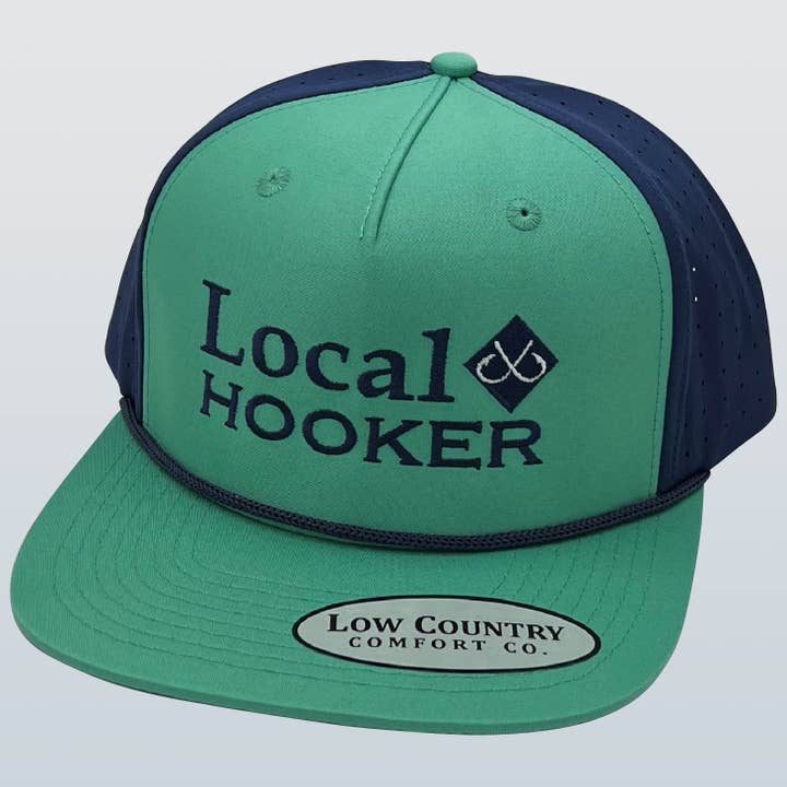Local Hooker Text 5Perf Aqua/Navy Hat for wholesale by Local Hooker