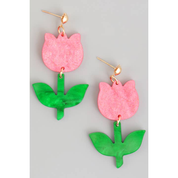 PINK MARBLED ACRYLIC TULIP DROP EARRINGS for wholesale on Faire