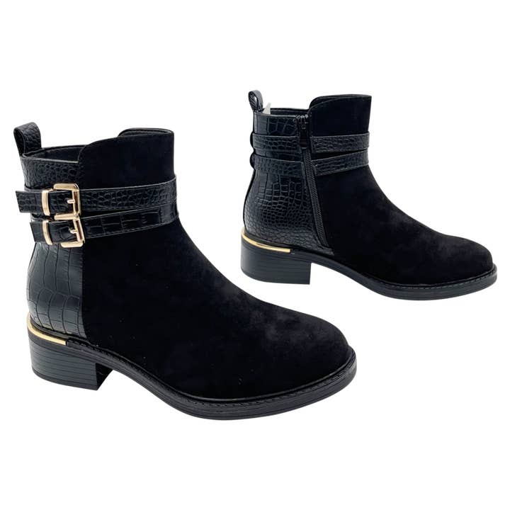 Croc Skin Black Ankle Boots R67-5A for wholesale by Rentoes